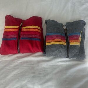 Aviator Nation Kids Zip-Up Hoodies - Red and Gray with Stripes